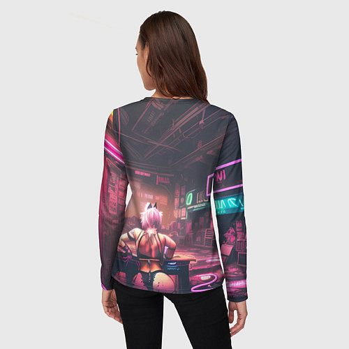 Женский лонгслив Неоновый бар-девушка сзади / 3D-принт – фото 4