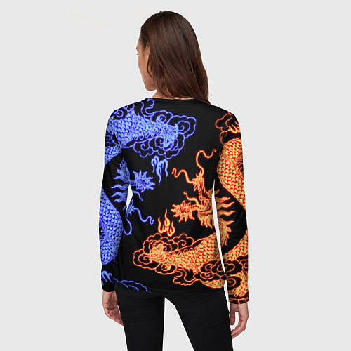 Женский лонгслив Парящие неоновые драконы / 3D-принт – фото 4