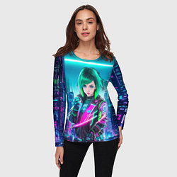 Лонгслив женский Девушка с зелеными волосами киберпанк, цвет: 3D-принт — фото 2