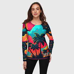 Лонгслив женский Неоновые пальмы на закате, цвет: 3D-принт — фото 2