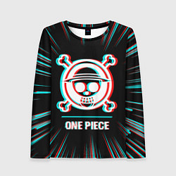 Женский лонгслив Символ One Piece в стиле glitch на темном фоне