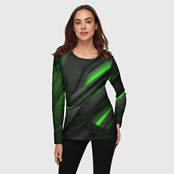 Лонгслив женский Черно-зеленые объемные полосы, цвет: 3D-принт — фото 2