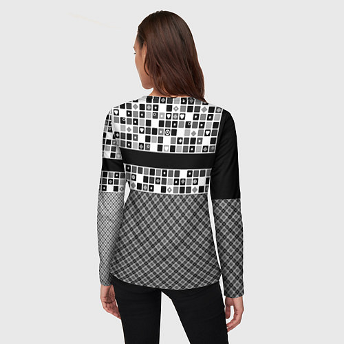 Женский лонгслив Черно-белый лоскутный узор-пэчворк / 3D-принт – фото 4