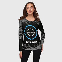 Лонгслив женский Nissan в стиле Top Gear со следами шин на фоне, цвет: 3D-принт — фото 2