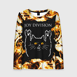 Лонгслив женский Joy Division рок кот и огонь, цвет: 3D-принт