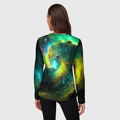 Женский лонгслив Небула в космосе в зеленых тонах - нейронная сеть / 3D-принт – фото 4