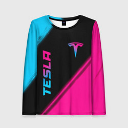 Женский лонгслив Tesla - neon gradient: надпись, символ