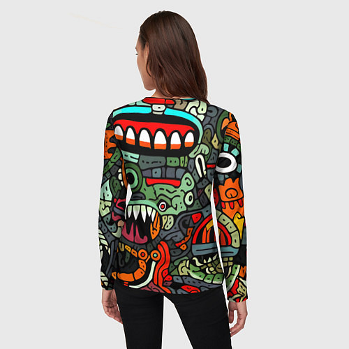 Женский лонгслив Монстры в зеленом и оранжевом - нейросеть / 3D-принт – фото 4