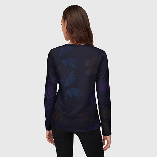 Женский лонгслив Силуэт Шинобу Кочо, бабочки и цветущая глициния / 3D-принт – фото 4