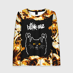 Лонгслив женский Blink 182 рок кот и огонь, цвет: 3D-принт