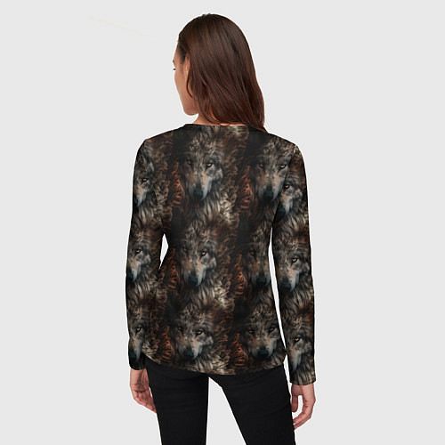 Женский лонгслив Волки паттерн / 3D-принт – фото 4