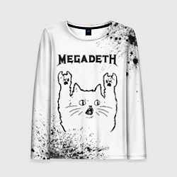 Лонгслив женский Megadeth рок кот на светлом фоне, цвет: 3D-принт