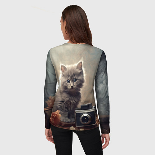 Женский лонгслив Серый котенок, винтажное фото / 3D-принт – фото 4