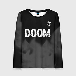 Лонгслив женский Doom glitch на темном фоне: символ сверху, цвет: 3D-принт
