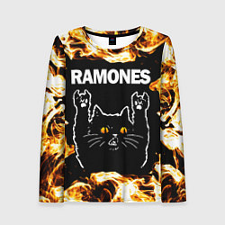 Лонгслив женский Ramones рок кот и огонь, цвет: 3D-принт