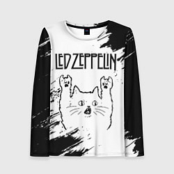 Лонгслив женский Led Zeppelin рок кот на светлом фоне, цвет: 3D-принт