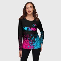 Лонгслив женский Hitman - neon gradient: символ сверху, цвет: 3D-принт — фото 2