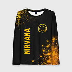Лонгслив женский Nirvana - gold gradient: надпись, символ, цвет: 3D-принт