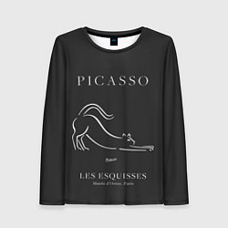 Лонгслив женский Кот на черном - Пабло Пикассо, цвет: 3D-принт