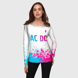 Лонгслив женский AC DC neon gradient style: символ сверху, цвет: 3D-принт — фото 2