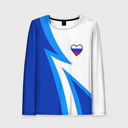 Лонгслив женский Флаг России в сердечке - синий, цвет: 3D-принт
