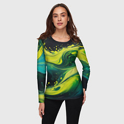 Лонгслив женский Жидкая текущая зеленая краска, цвет: 3D-принт — фото 2