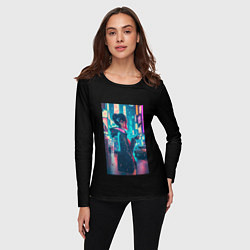 Лонгслив женский Девушка киберпанк в наушниках, цвет: 3D-принт — фото 2