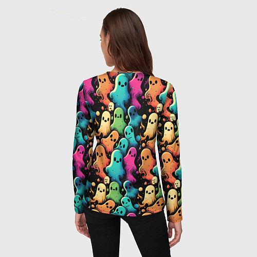 Женский лонгслив Паттерн с разноцветными приведениями / 3D-принт – фото 4
