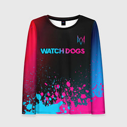 Лонгслив женский Watch Dogs - neon gradient: символ сверху, цвет: 3D-принт