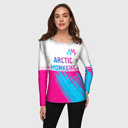 Лонгслив женский Arctic Monkeys neon gradient style: символ сверху, цвет: 3D-принт — фото 2