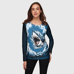 Лонгслив женский Морда акулы в воде, цвет: 3D-принт — фото 2