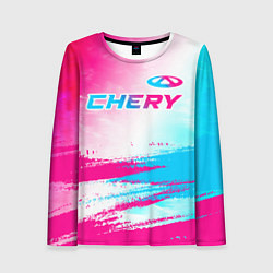 Лонгслив женский Chery neon gradient style: символ сверху, цвет: 3D-принт