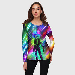 Лонгслив женский Неоновая девчонка - аниме - нейросеть, цвет: 3D-принт — фото 2