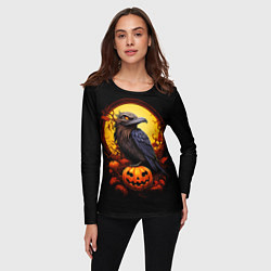 Лонгслив женский Halloween - ворон и тыква, цвет: 3D-принт — фото 2