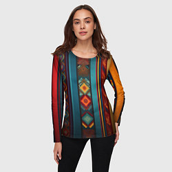 Лонгслив женский Этнический орнамент в вертикальную полоску, цвет: 3D-принт — фото 2