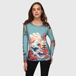 Лонгслив женский Винтажная иллюстрация Японского пейзажа, цвет: 3D-принт — фото 2