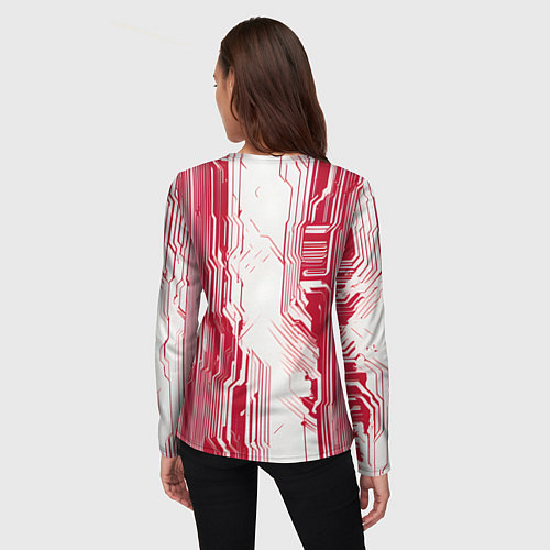 Женский лонгслив Красные линии на белом фоне киберпанк / 3D-принт – фото 4
