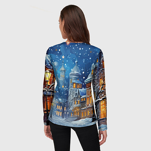 Женский лонгслив Новогоднее настроение город / 3D-принт – фото 4