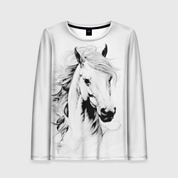 Лонгслив женский Лошадь белая на ветру, цвет: 3D-принт