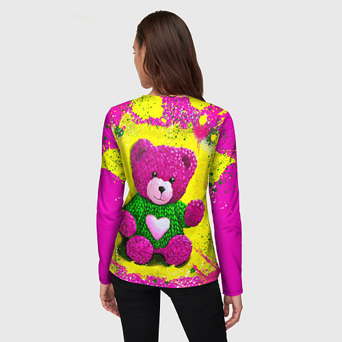 Женский лонгслив Розовый мишка в вязаном свитере / 3D-принт – фото 4