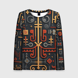 Лонгслив женский Абстрактный паттерн в славянском стиле на тёмном ф, цвет: 3D-принт