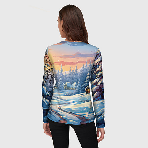Женский лонгслив Новогодний пейзаж зимний / 3D-принт – фото 4