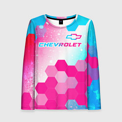 Лонгслив женский Chevrolet neon gradient style посередине, цвет: 3D-принт