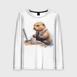 Женский лонгслив Выдра за компьютером
