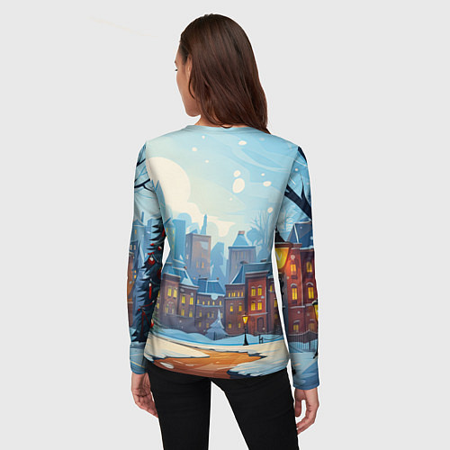 Женский лонгслив Новогодний город / 3D-принт – фото 4