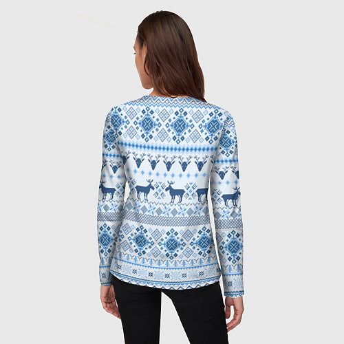 Женский лонгслив Blue sweater with reindeer / 3D-принт – фото 4