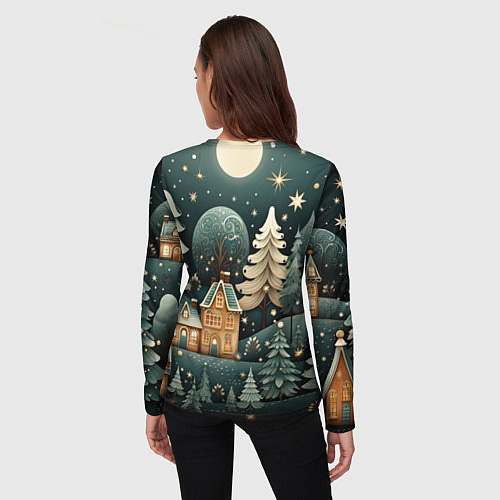 Женский лонгслив Снежная деревня в праздничном наряде / 3D-принт – фото 4