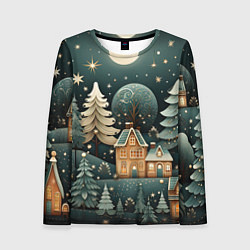 Женский лонгслив Снежная деревня в праздничном наряде