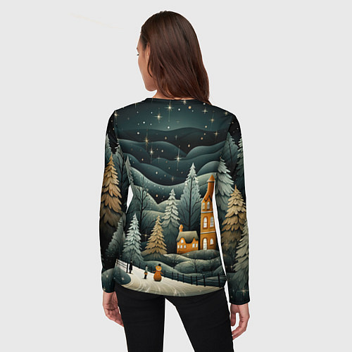 Женский лонгслив Зима в городе ожидание праздника / 3D-принт – фото 4