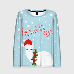 Лонгслив женский Лама в роли Санта Клауса, цвет: 3D-принт